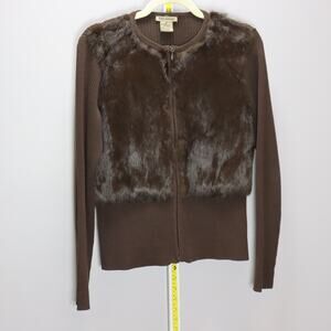 Escapade Brown Rabbit Fur Front Cardigan Sweater Y2K Glam Size M